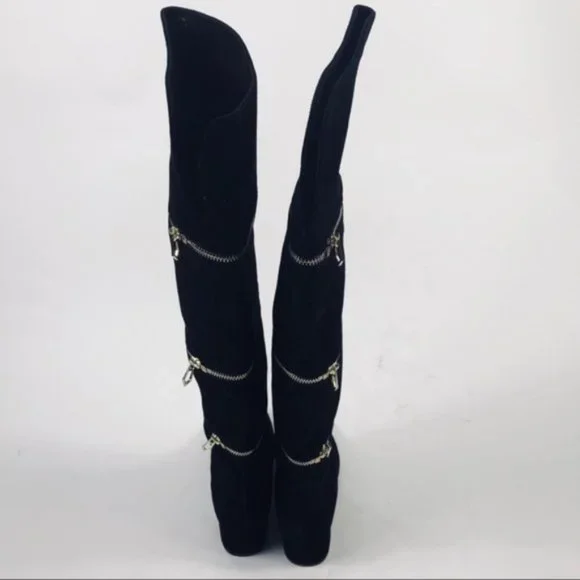 Botkier Black Suede Gold Zipper Over the Knee Boots Size 8 Brand New - Picture 8 of 8